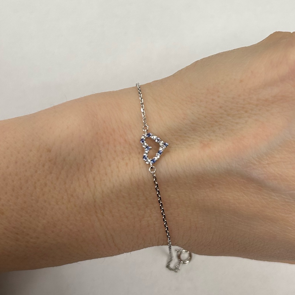 Suzy Levian Sterling Silver Blue & White Cz Heart Bracelet Sample